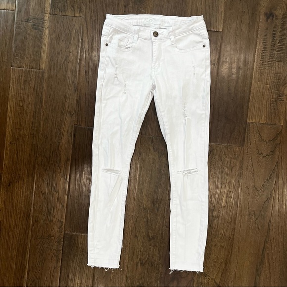 Machine Slightly Distressed White Jeans - Picture 2 of 11
